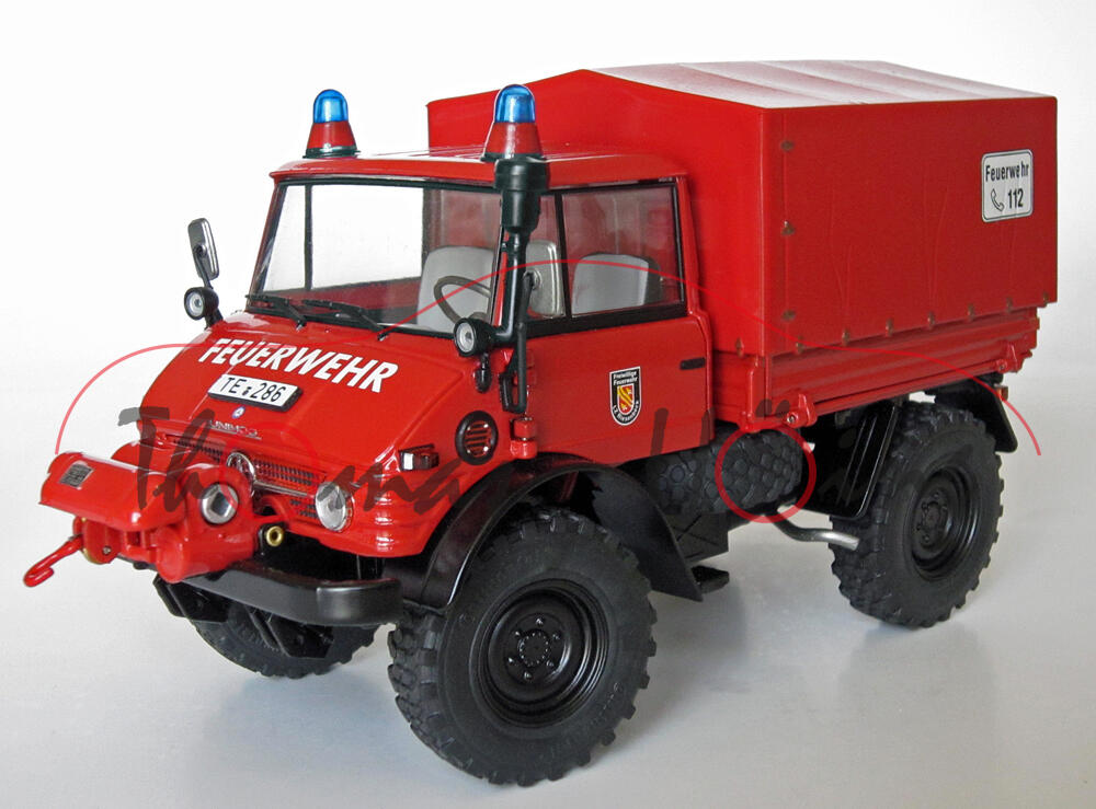 Unimog 406 (U84) Ganzstahl-Fahrerhaus FEUERWEHR (1971 - 1989), feuerrot/schwarz, Freiwillige / Feuer