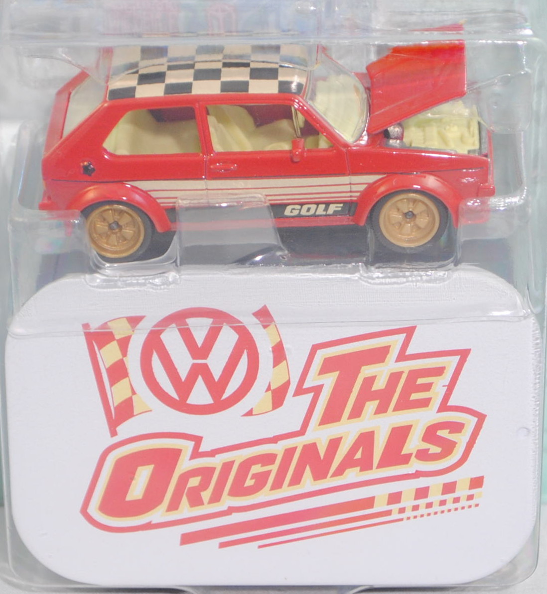 VW Golf I GTI (Typ 17, Mod. 76-78) Rallye Gruppe 2, rot, m. Sammelblechbox, majorette, 1:52, Blister