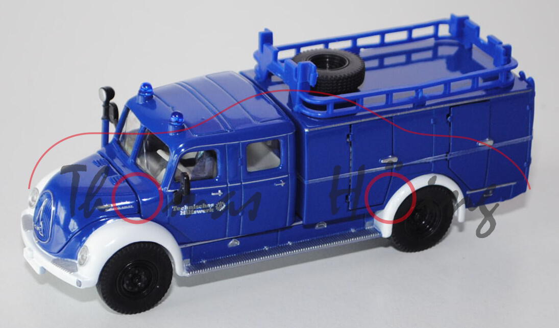 00402.1 Magirus Rundhauber Tanklöschfahrzeug, Modell 1952-1967, ultramarinblau/weiß, THW / Technisch