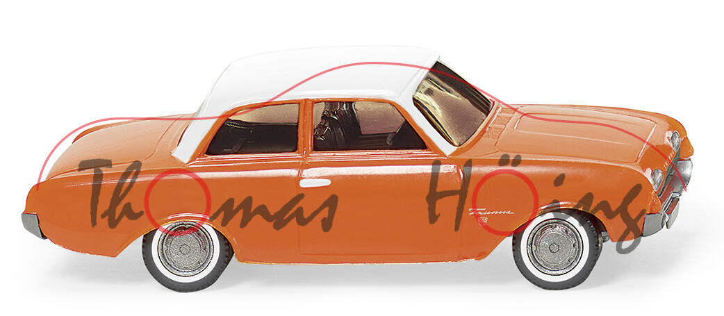 Ford Taunus 17M 1500 / 1700 (Typ P3, Modell 1960-1964), reinorange, Dach weiß, Wiking, 1:87, mb