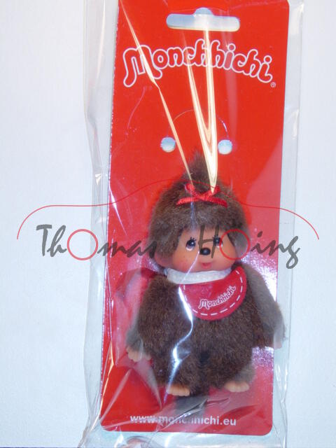 Monchhichi Key Chain Classic Girl Red Bib (Mädchen roter Latz), Schlüsselanhänger, 10 cm, Sekiguchi