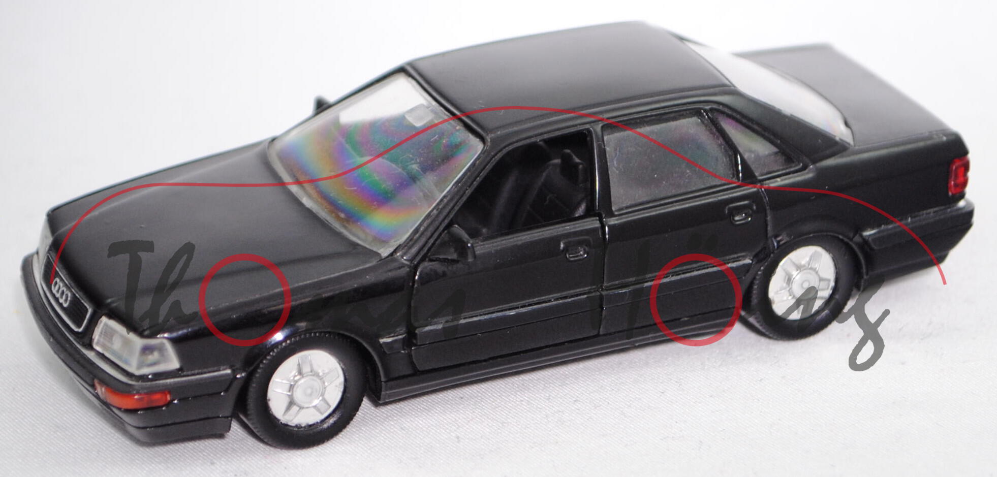 Audi V8 (Baureihe D11, Typ 4C, Modell 1988-1994), schwarz, Schabak, 1:43, Werbeschachtel (Umbau)