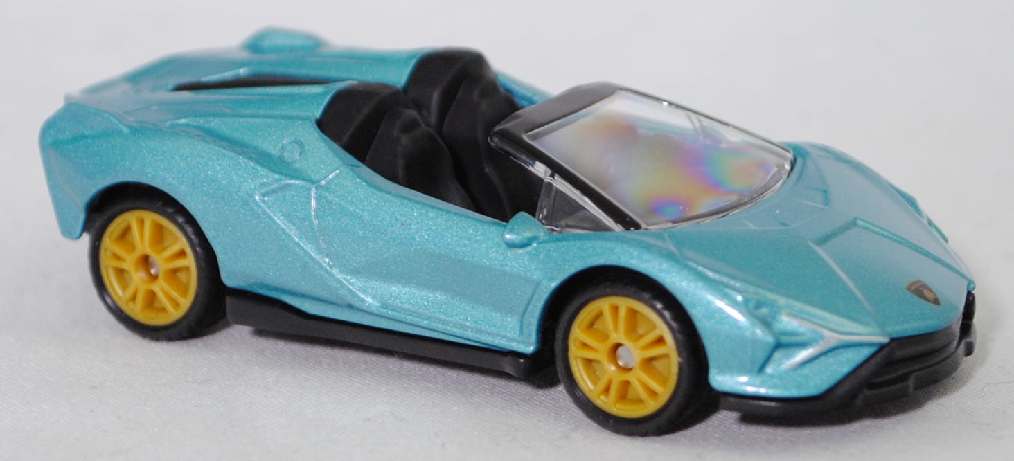 00000 Lamborghini Sián Roadster (1. Generation, Baureihe Sián Roadster, Modell 2020-), hell-wasserblaumetallic (blu uranus matt), innen schwarz, SIKU SUPER, 1:62, P29f
