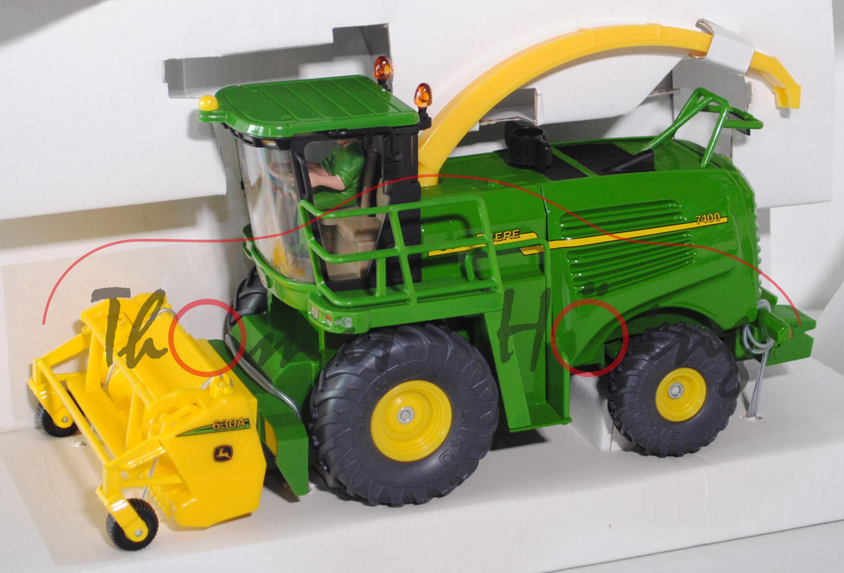 00000 John Deere 7400 Feldhäcksler (Modell 02-07) mit Erntevorsatz John Deere 630A, grün, SIKU, 1:32