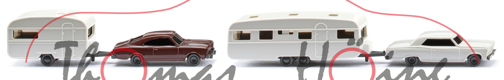 Wohnwagengespanne - OPEL REKORD Coupé + Chevrolet Chevelle Malibu Super Sport Coupé, PKW: achatgrau oder schokoladenbraun, N-Spur, Wiking, 1:160, mb