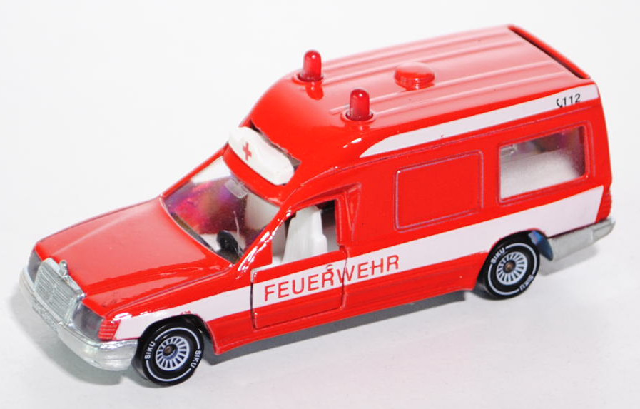 Mercedes 260 E Binz-Ambulanz, verkehrsrot, FEUERWEHR / C 112, mit langen Rotlichtern, B4, L13