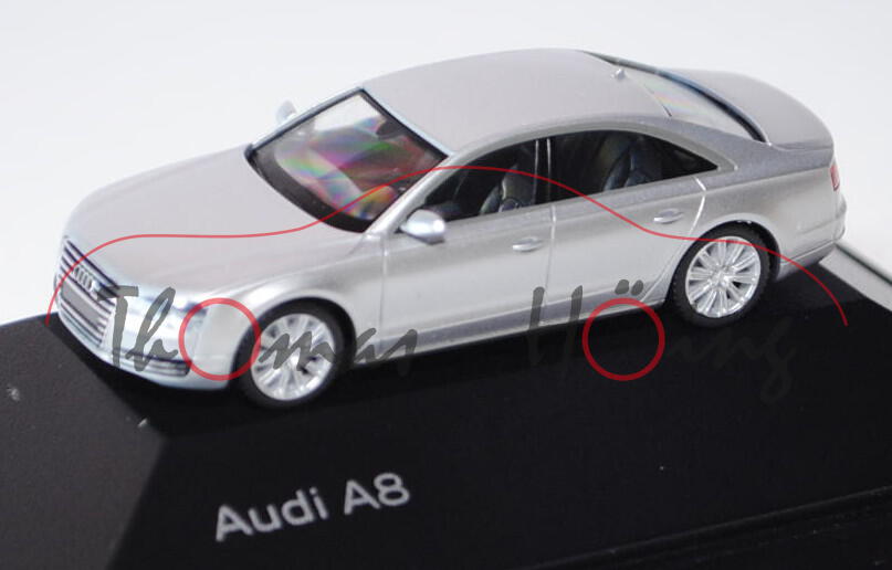 Audi A8 (D4, Typ 4H), Modell 2010-, eissilber, Herpa, 1:87, Werbeschachtel