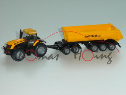 00001 JCB 8250 FASTRAC mit Dolly und Kippmulde, melonengelb/schwarz, Half-TRAXX BIMET, 1:87, L17mK