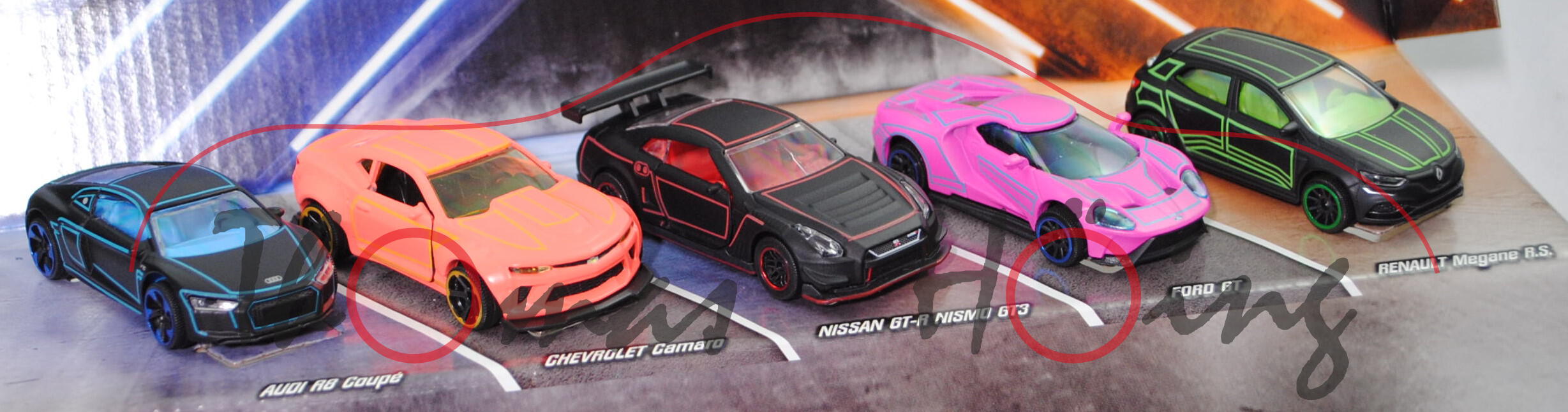 Light Racer Set: Audi R8+Chevrolet Camaro+Nissan GT-R NISMO GT3+Ford GT+Renault Mégane R.S., mb