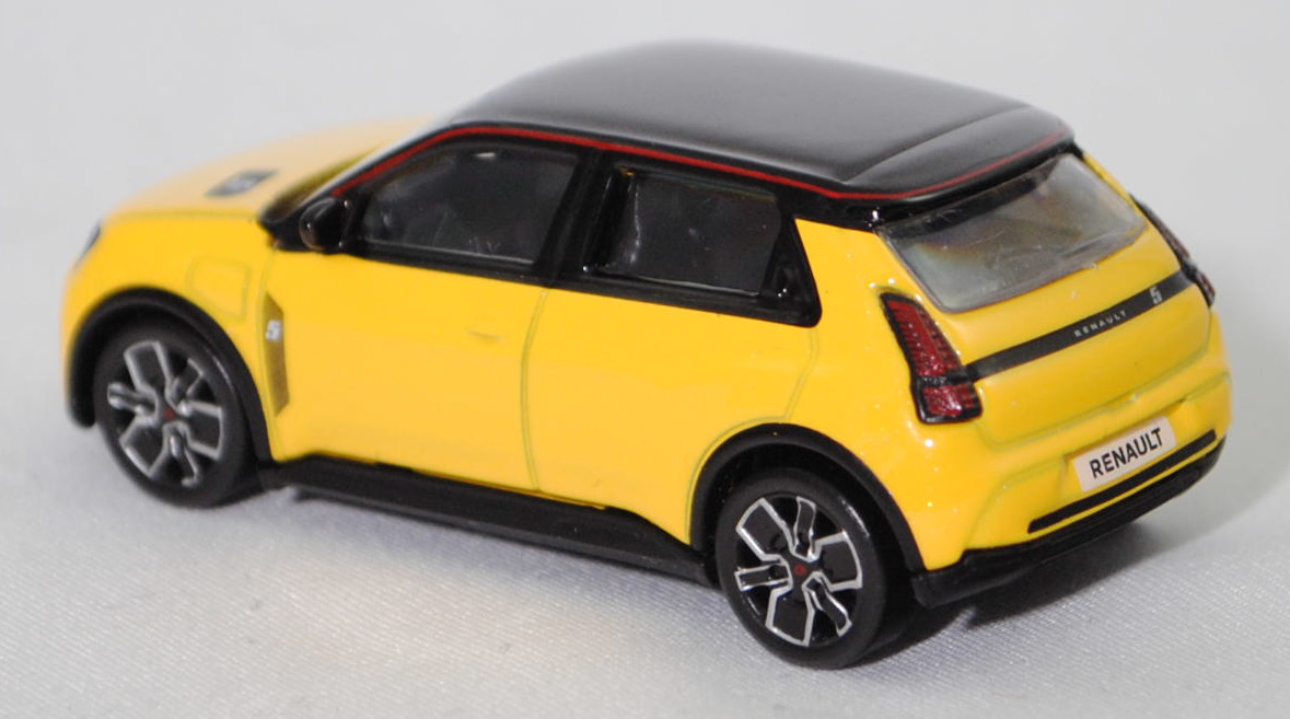 Renault 5 E-Tech Electric Iconic Five 150 Comfort Range (3. Generation, Modell 2024-), Karosserie pop yellow!, Dach black-pearl-schwarz, Dachlinie rot, innen schwarz, Norev, 1:64, mb