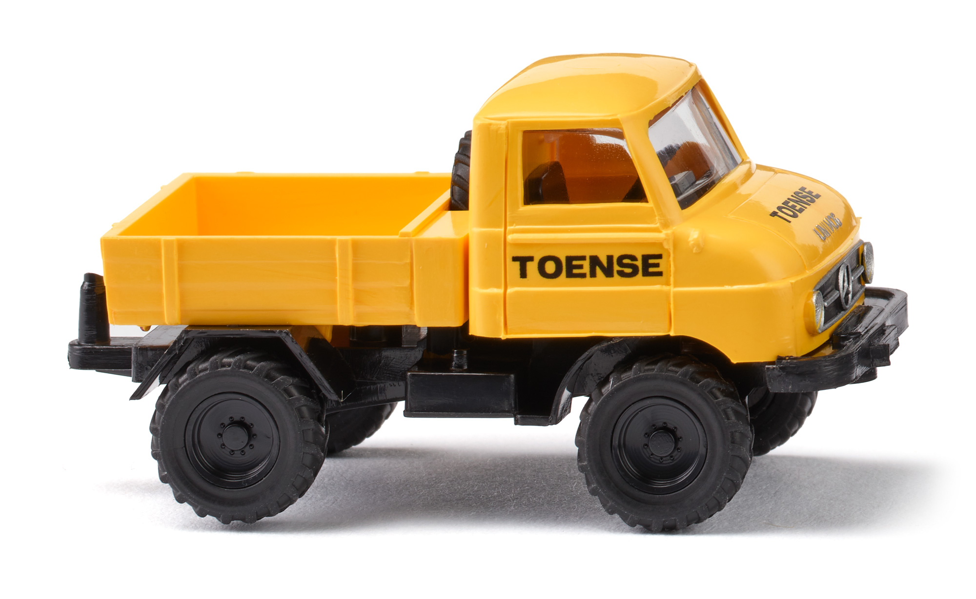 Mercedes-Benz Unimog U 32 (Baureihe 411 bzw. Ur-411, mit Westfalia Ganzstahlfahrerhaus Typ DvF, Modell 1957-1961) mit Pritsche, zinkgelb, TOENSE, Wiking, 1:87, mb