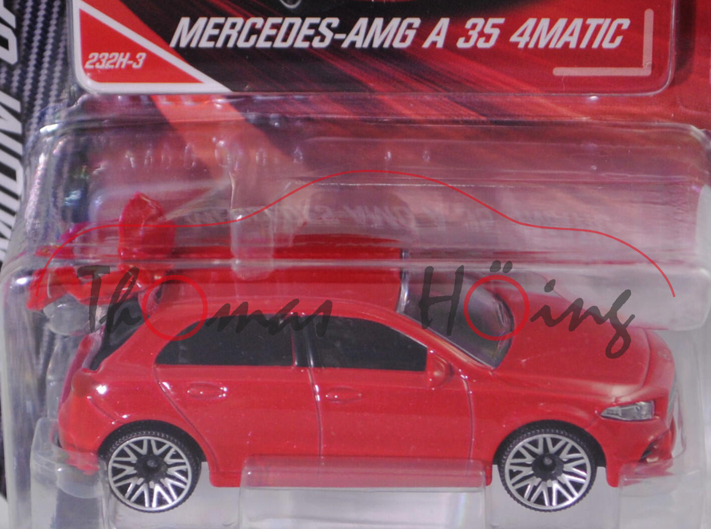 Mercedes-AMG A 35 4Matic (4. Generation A-Klasse, Baureihe W 177, Vor-MoPf, Modell 2018-2022), karminrot, Nr. 232H-3, majorette, 1:59, Blister