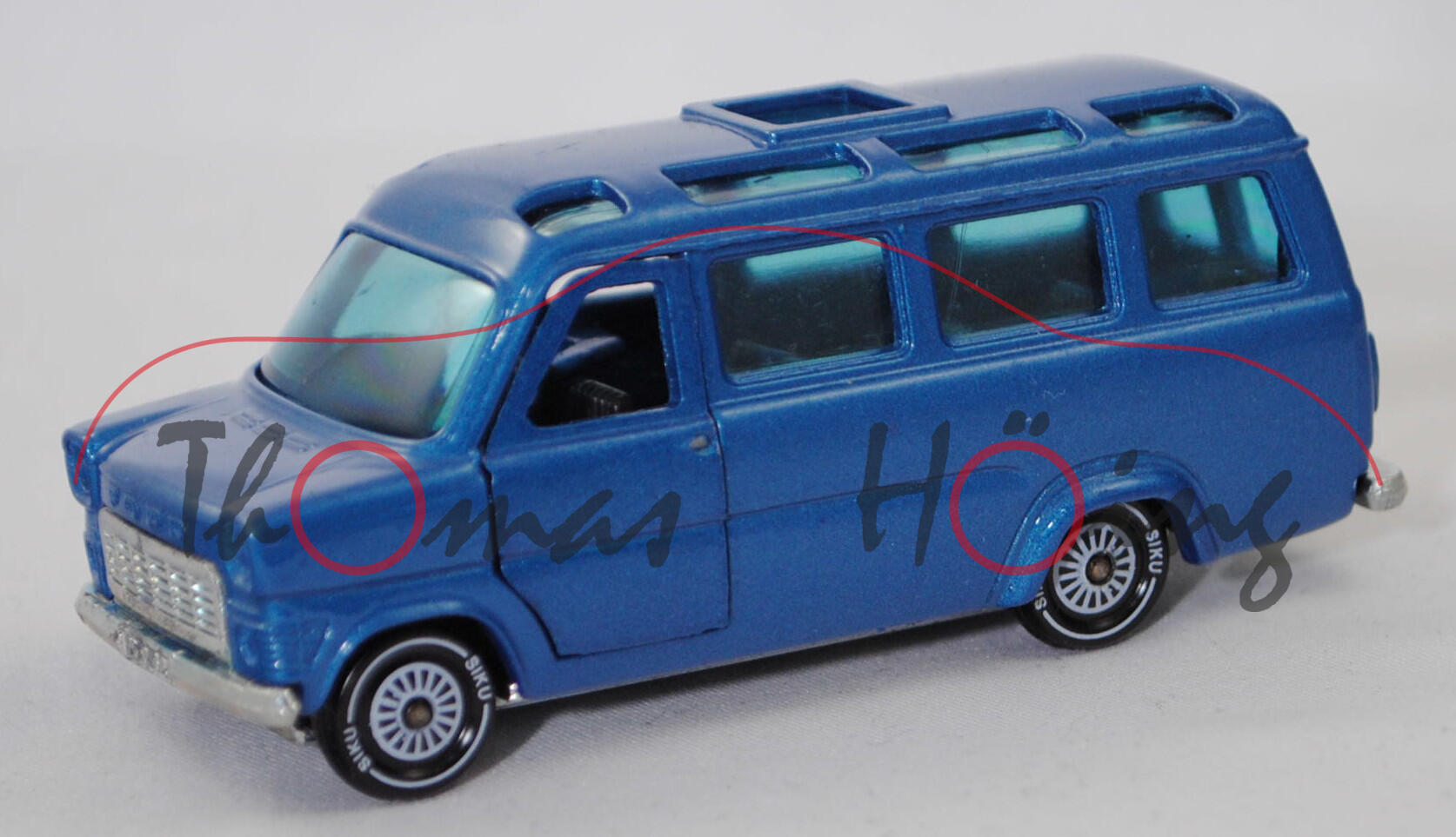 06403 HU Ford Transit Panorama-Bus FT 130 (Transit '71, Modell 1971-1975) Schulbus, grünblaumetallic, Chassis chrom, SIKU Ungarn / Metchy, 1:60, m (HUNGARY SPECIAL)