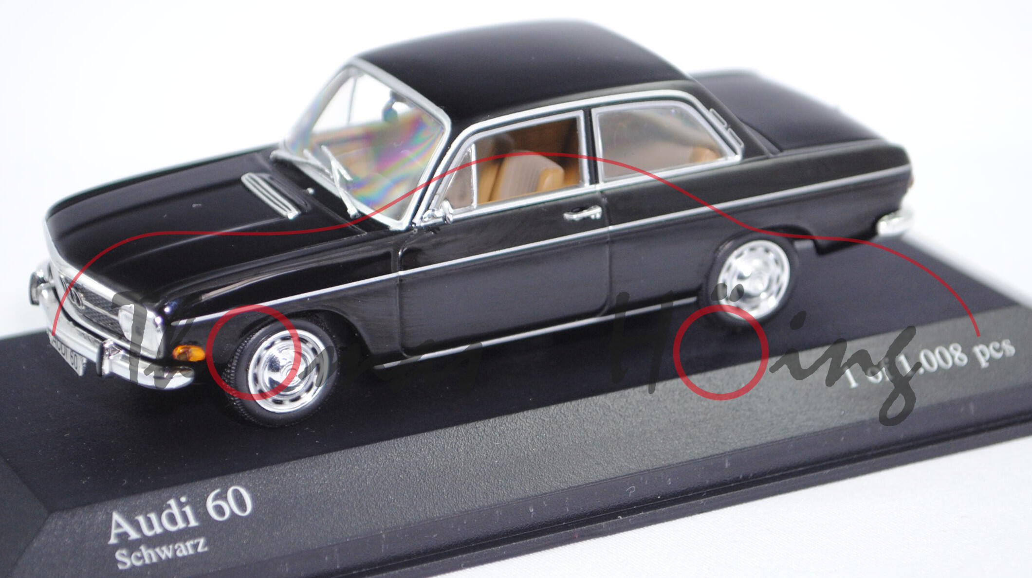 Audi 60 L (Typ F103, Modell 1970-1972), schwarz (Verkaufskennzeichen 10), Minichamps, 1:43, PC-Box