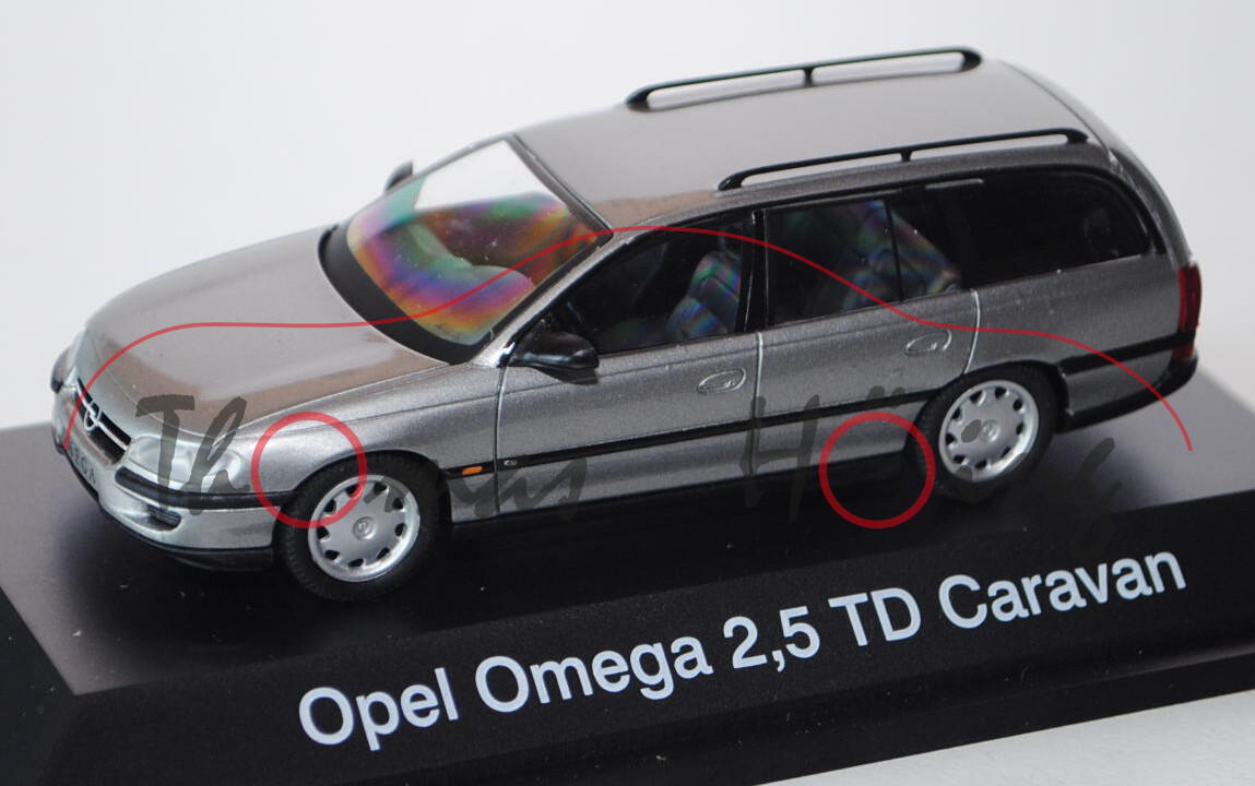 Opel Omega B 2,5 TD Caravan, Modell 1994-1999, signalgraumetallic, Schuco, 1:43, PC-Box