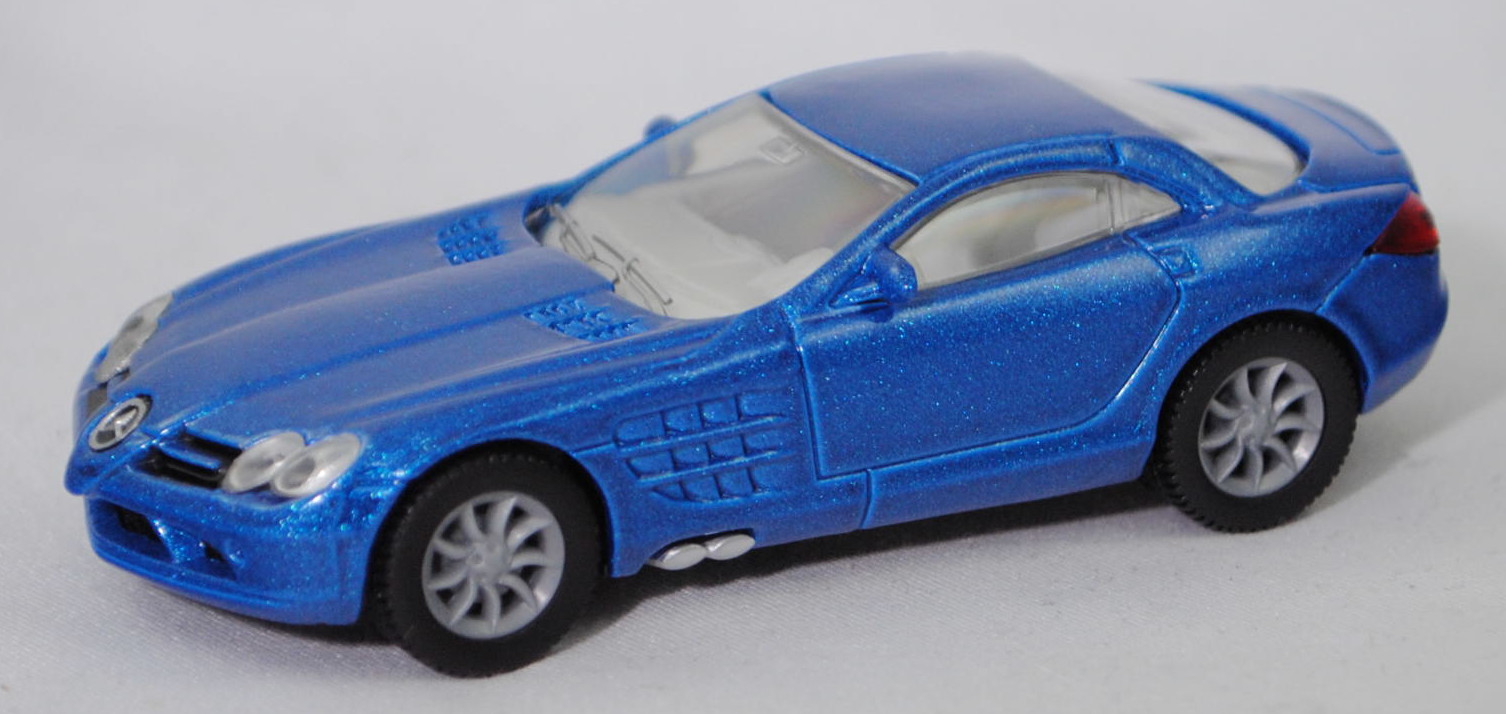 00002 Mercedes-Benz SLR McLaren (1. Generation, C 199, Modell 2004-2008), verkehrsblaumetallic, Bpr. 1004, B25a / B25b silbergrau, SIKU SUPER, 1:55, m