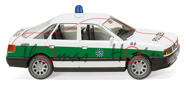 Polizei-Audi 80 (B3, Typ 89, Mod. 86-91), weiß, POLIZEI auf Motorhaube+Heckklappe, Wiking, 1:87, mb