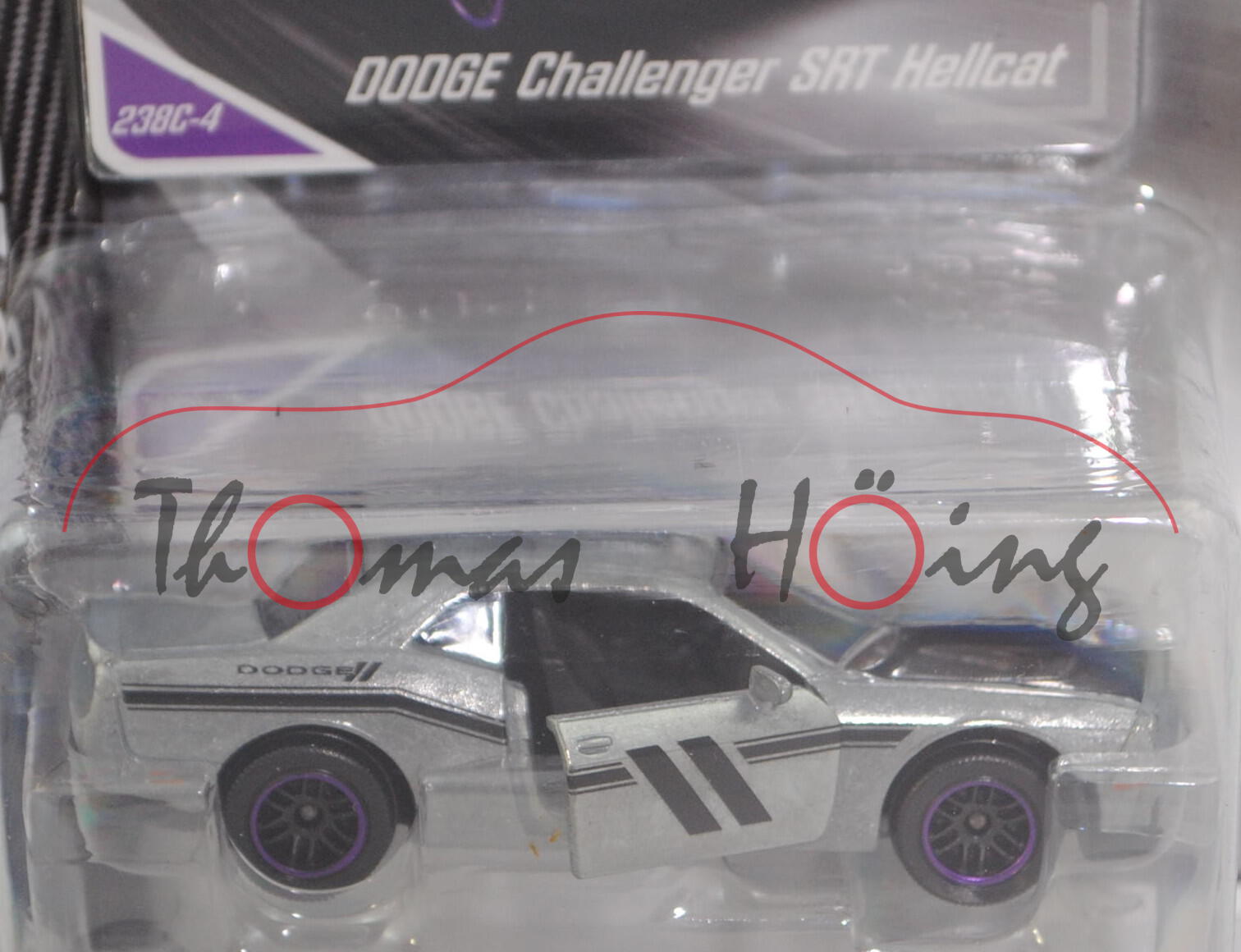 Dodge Challenger SRT Hellcat (3. Gen., Facelift, Mod. 14-), silbergraumetallic, majorette, 1:66, mb