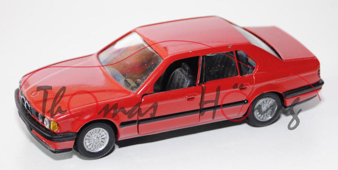 BMW 735i (Typ E32), Modell 1986-1992, feuerrot, Türen + Heckklappe zu öffnen, kleine Lackabplatzer l