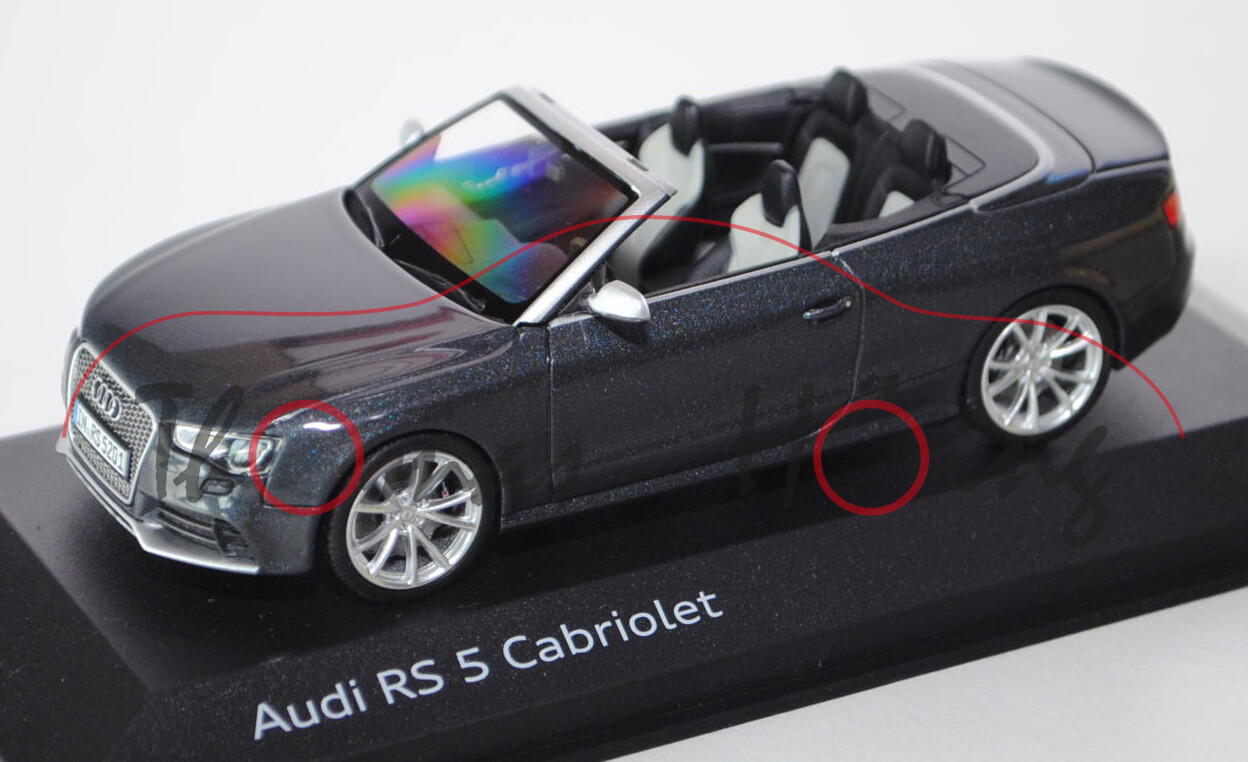 Audi RS 5 Cabriolet (Typ 8T, AU485, Facelift, Modell 2012), daytonagrau, Minichamps, 1:43, Werbebox