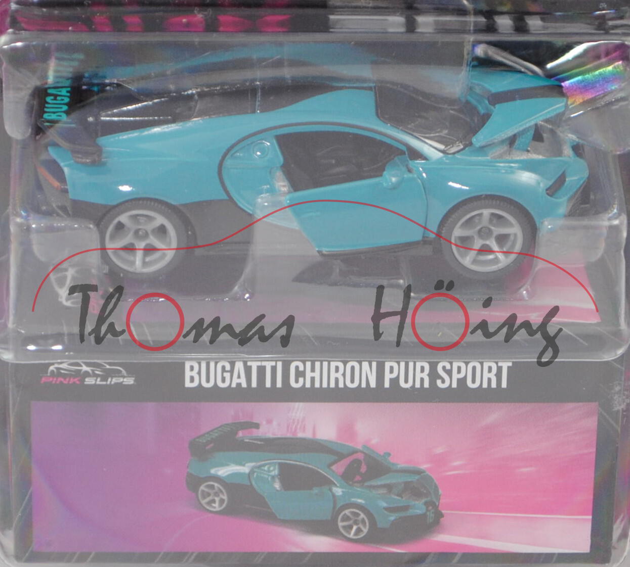 Bugatti Chiron Pur Sport (Modell 2020-), wasserblau/schwarz, Jada TOYS by majorette, 1:65, Blister