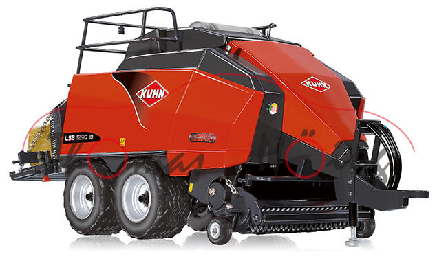 Kuhn Großpackenpresse LSB 1290 iD, blutorange/schwarz, 1:32, Wiking, mb