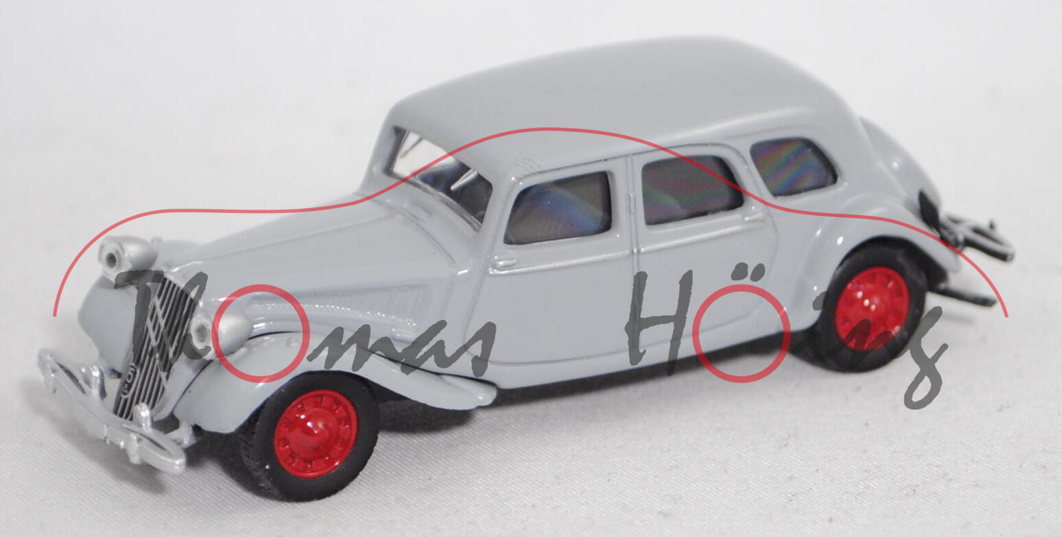 Citroen Traction Avant 15-Six (15/6) (Mod. 1939-1947), silbergrau, Felgen rubinrot, 1:58, Norev, mb