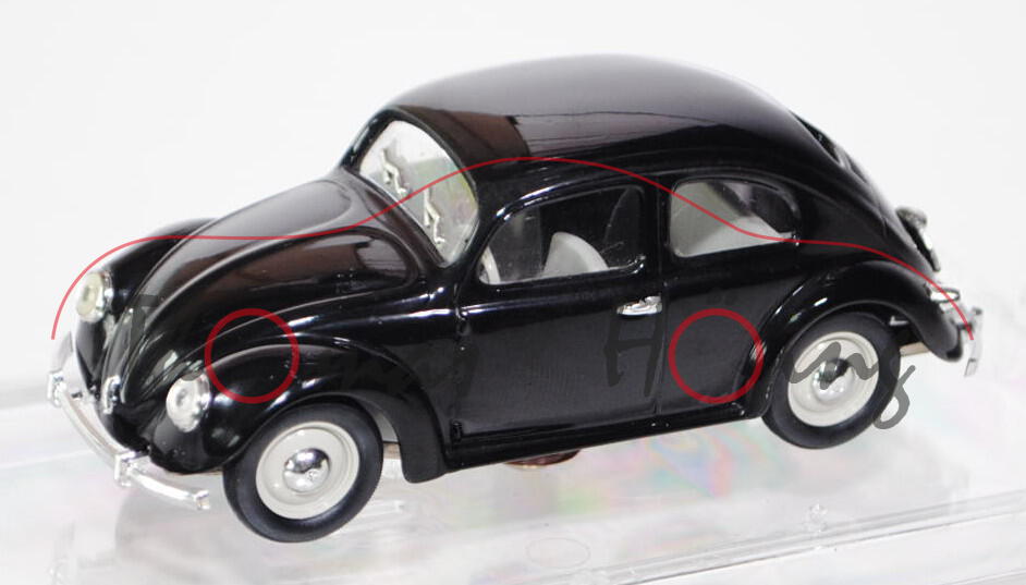 VW Käfer Standardlimousine (Typ 11) (Brezelkäfer), Modell 1949, schwarz, VITESSE, 1:43, PC-Box