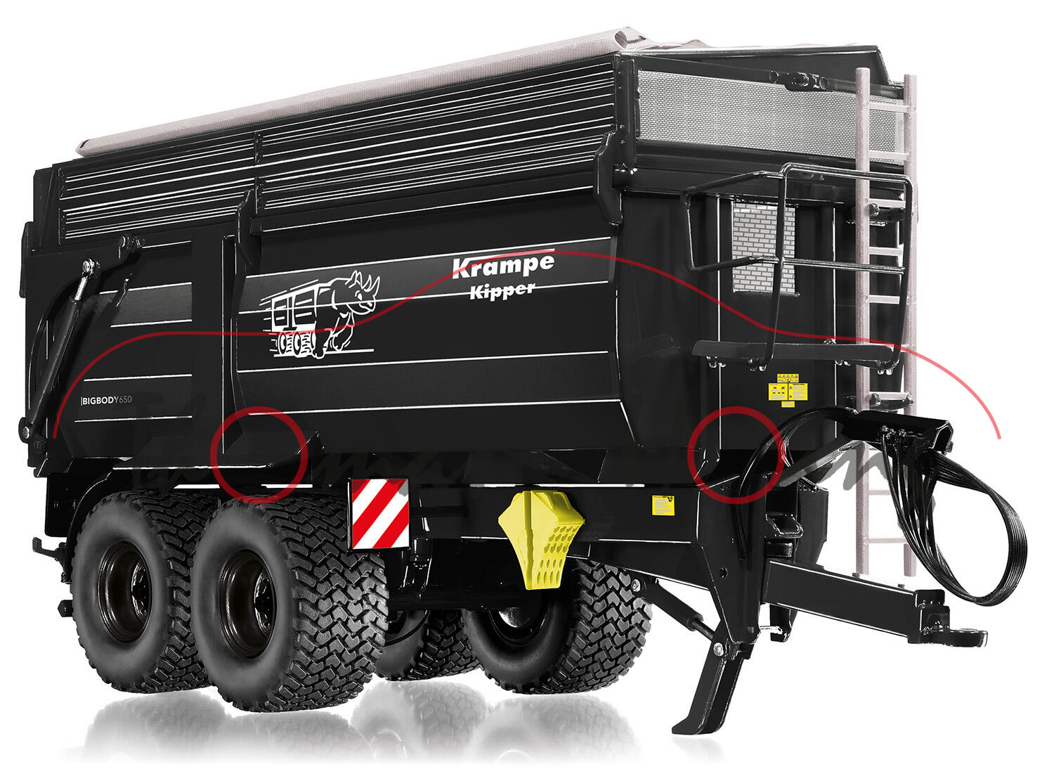 Krampe Big Body® 650 Muldenkipper (Modell 2005-) mit Silageaufsatz und Schrägdachplane, schwarz, Wiking, 1:32, mb