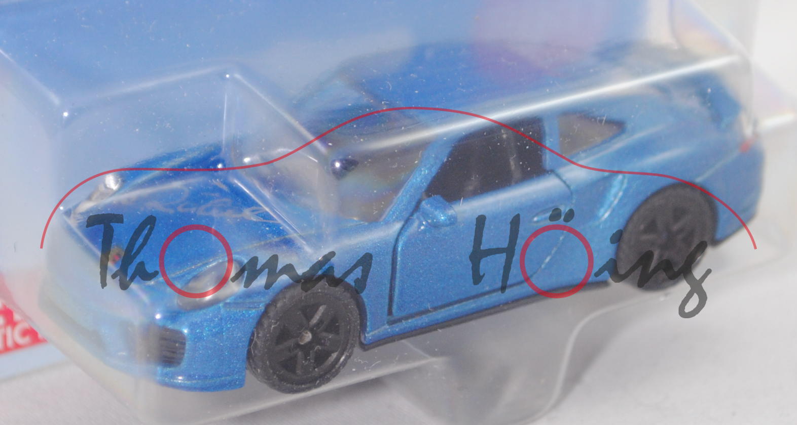 00000 2x Porsche 911 Turbo S (Typ 991.2, Mod. 2015-), blau, Autogramm Röhrl in schwarz+silber, P29e