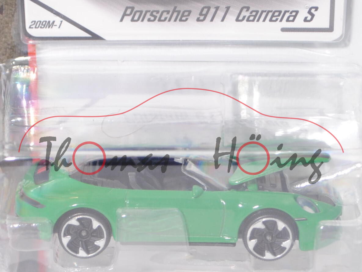 Porsche 911 Carrera S Cabriolet (Typ 992, Modell 2019-), grün, Nr. 209M-1, majorette, 1:60, Blister
