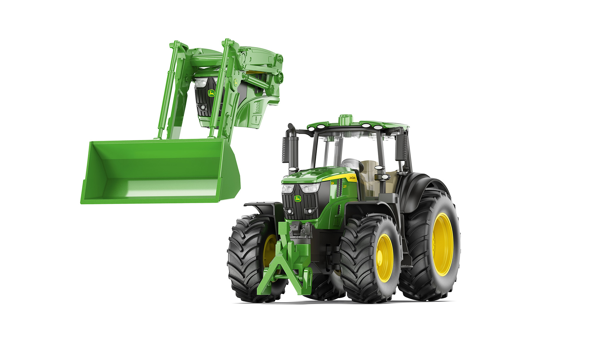 00000 John Deere 6M 220 (4. Generation, Modell 2024-) mit abnehmbarem Frontlader, smaragdgrün, SIKU FARMER 1:32, L17mpK