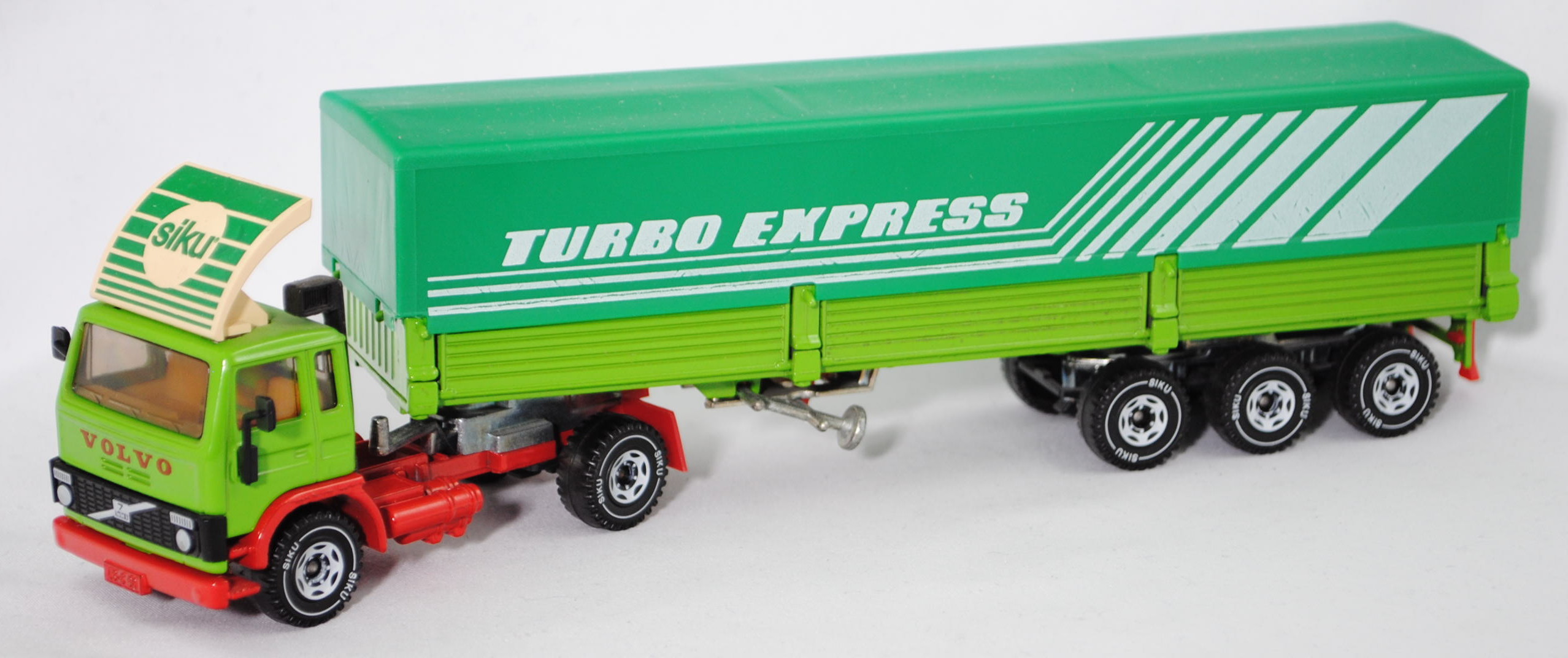 00001 Volvo F7 Turbo 6 (Modell 1978-1984) Sattelzug mit Plane, gelbgrün/verkehrsrot, TURBO EXPRESS