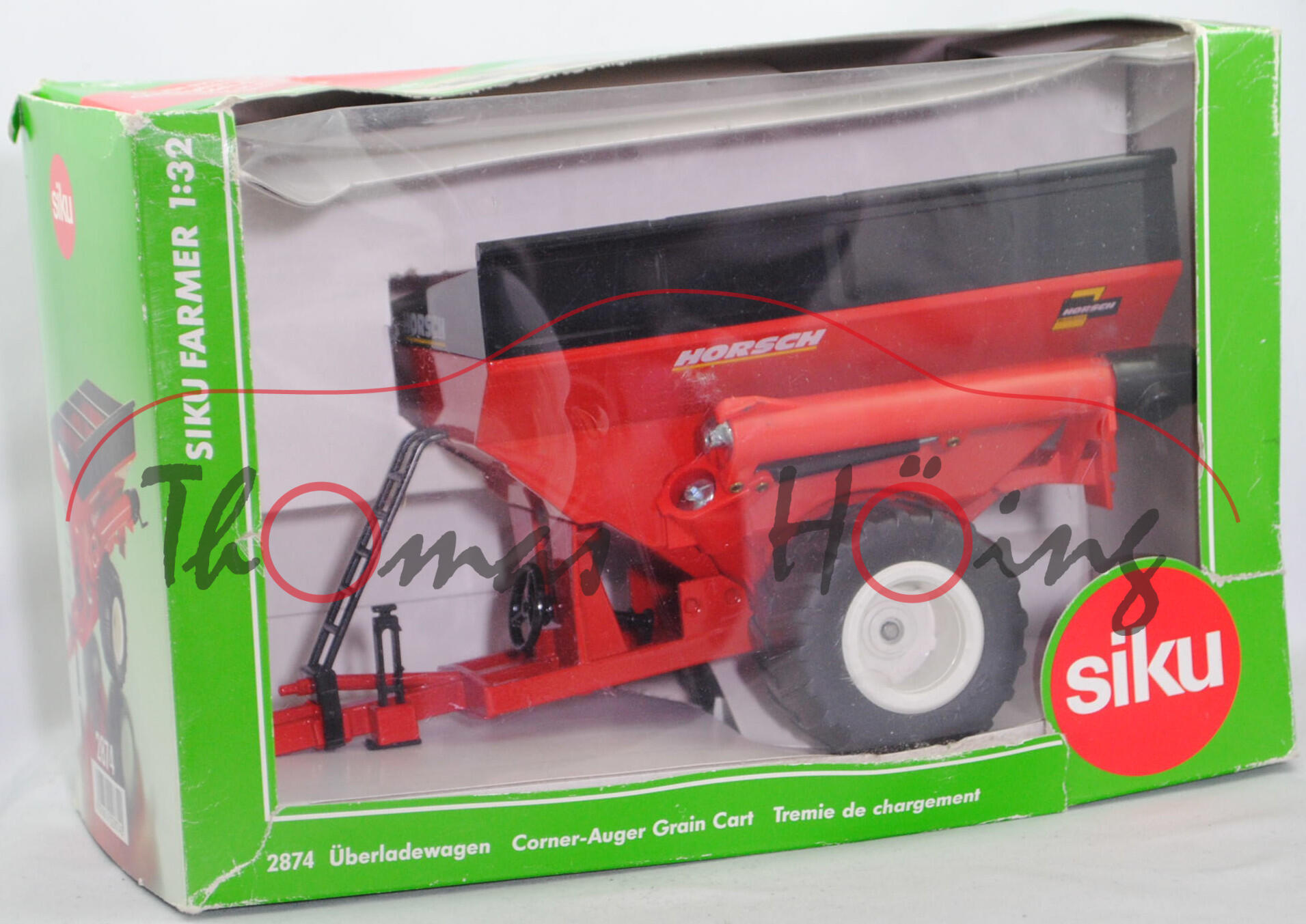 00000 HORSCH Umladewagen UW 160 (Modell 1998-2009) (Überladewagen), verkehrsrot, SIKU FARMER 1:32, L17P m- (Kurbel hinten abgebrochen)