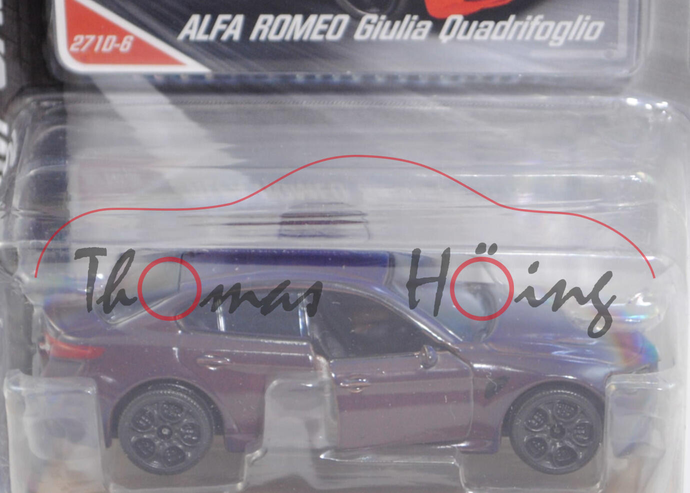Alfa Romeo Giulia Quadrifoglio (Typ 952, Modell 2016-2023), d.-purpurviolett (10°C) / kupferbraun (22°C), Nr. 271D-6, majorette, 1:60, Blister