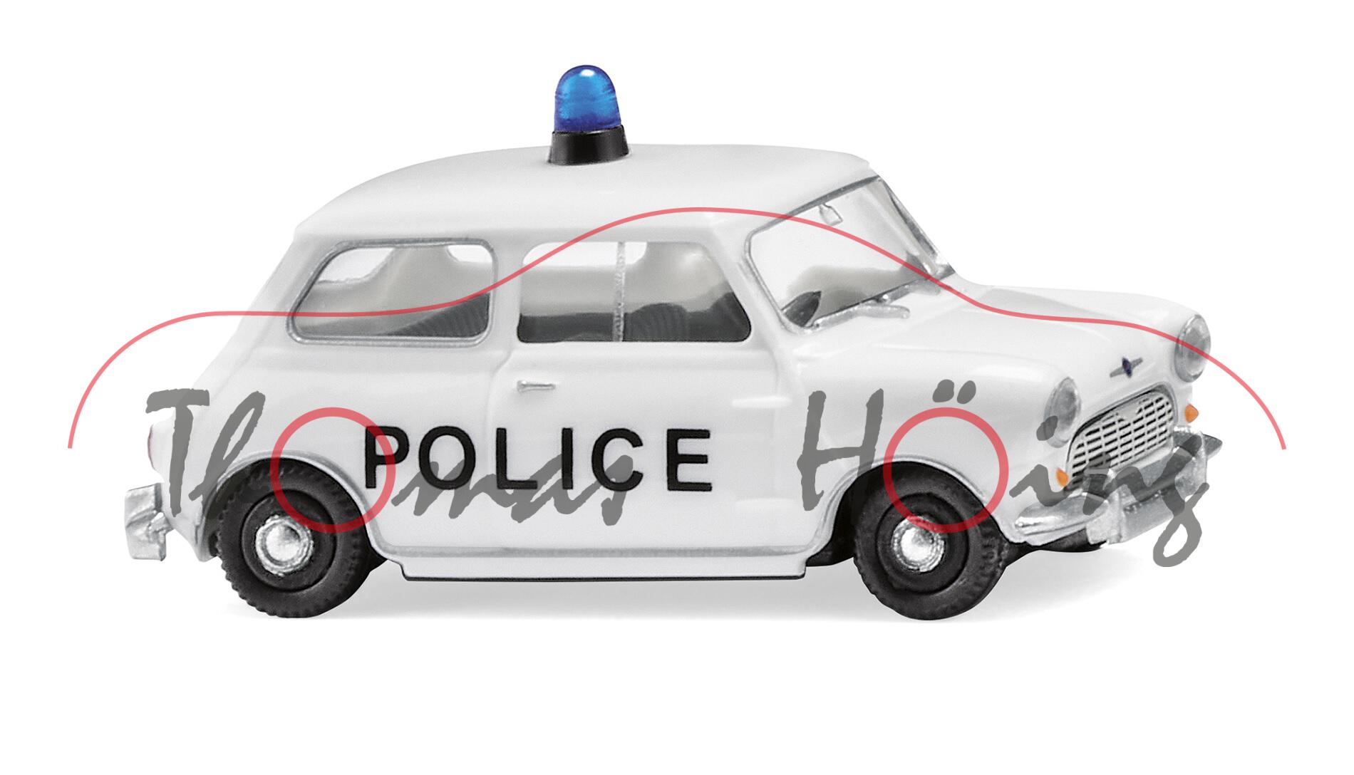 Polizei - Morris Mini-Minor (Typ MK I, Rechtslenker, Mod. 1959-1967), weiß, POLICE, Wiking, 1:87, mb