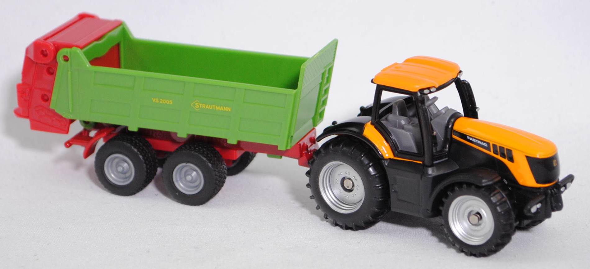 00000 JCB® 8250 V-TRONIC FASTRAC (Modell 2005-2011) und Strautmann Streublitz Universalstreuer VS 2004 (Modell 2012-2016), melonengelb/schwarz und gelbgrün, SIKU SUPER, P29f