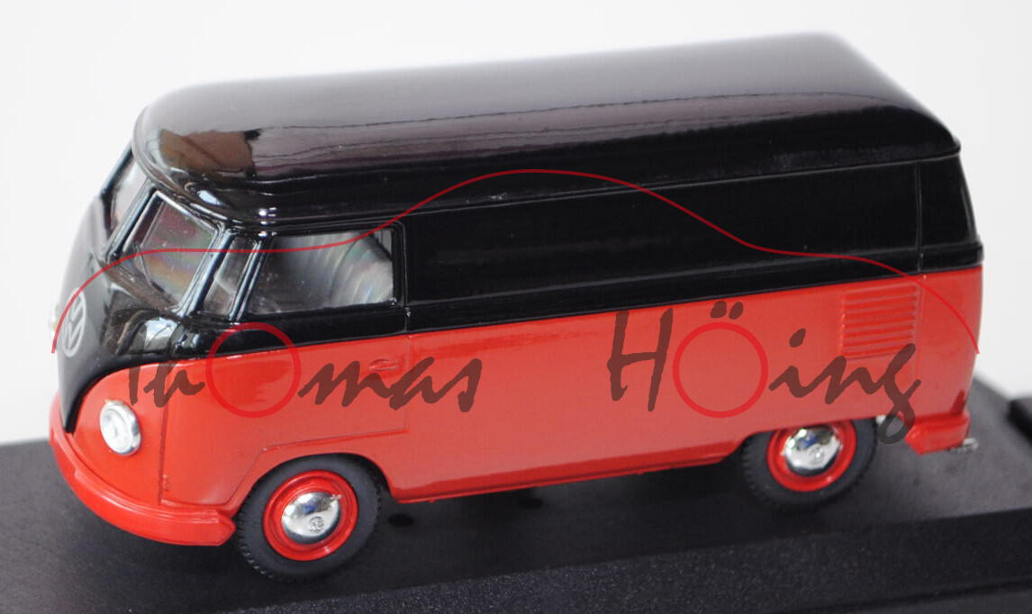 VW Transporter Kastenwagen (Typ 2 T1), Modell 1955, schwarz/feuerrot, VITESSE, 1:43, PC-Box