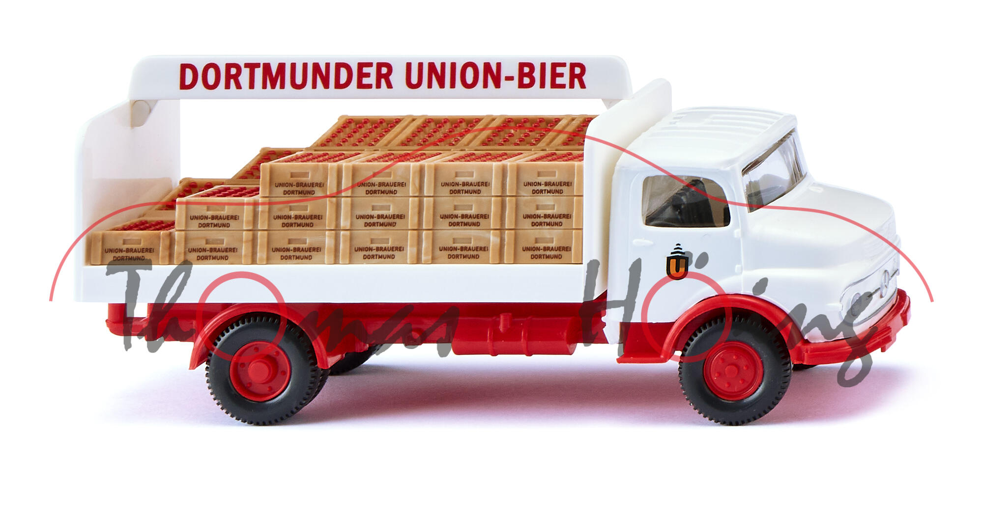 Mercedes-Benz L 911 (Typ Kurzhauber der mittelschweren Klasse, MoPF 1967, Modell 1967-1984) Getränke-LKW, weiß, DORTMUNDER UNION-BIER, Wiking, 1:87, mb