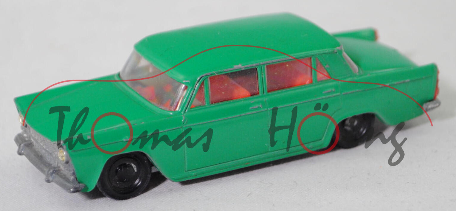 00000 Fiat 1800 B (Typ 112, Vorfacelift, Modell 1961-1963), verkehrsgrün, innen hell-blutorange, Rückleuchten rottransparent, Vollnieten, SIKU, 1:59, m-