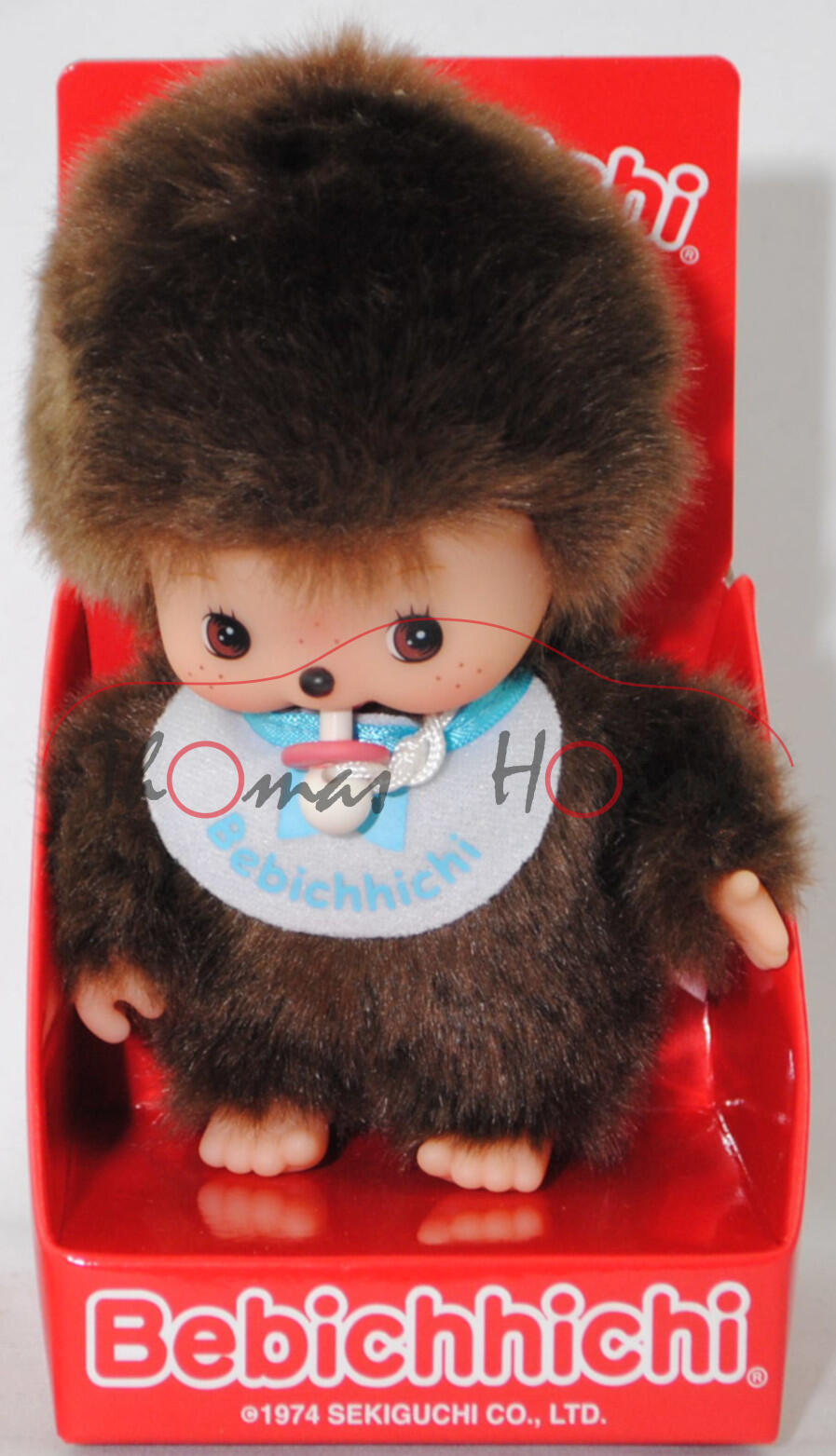 Bebichhichi (Monchhichi) - Standard Basic Bib Boy, mit blauem Latz, 15 cm groß, Sekiguchi