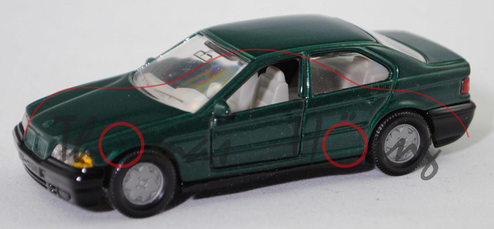 00000 BMW 325i Limousine (E36, Vorfacelift, Modell 1990-1992), moosgrünmetallic (lagunengrün metallic), Bpr. BMW 320i, B6, SIKU SUPER, 1:55, m