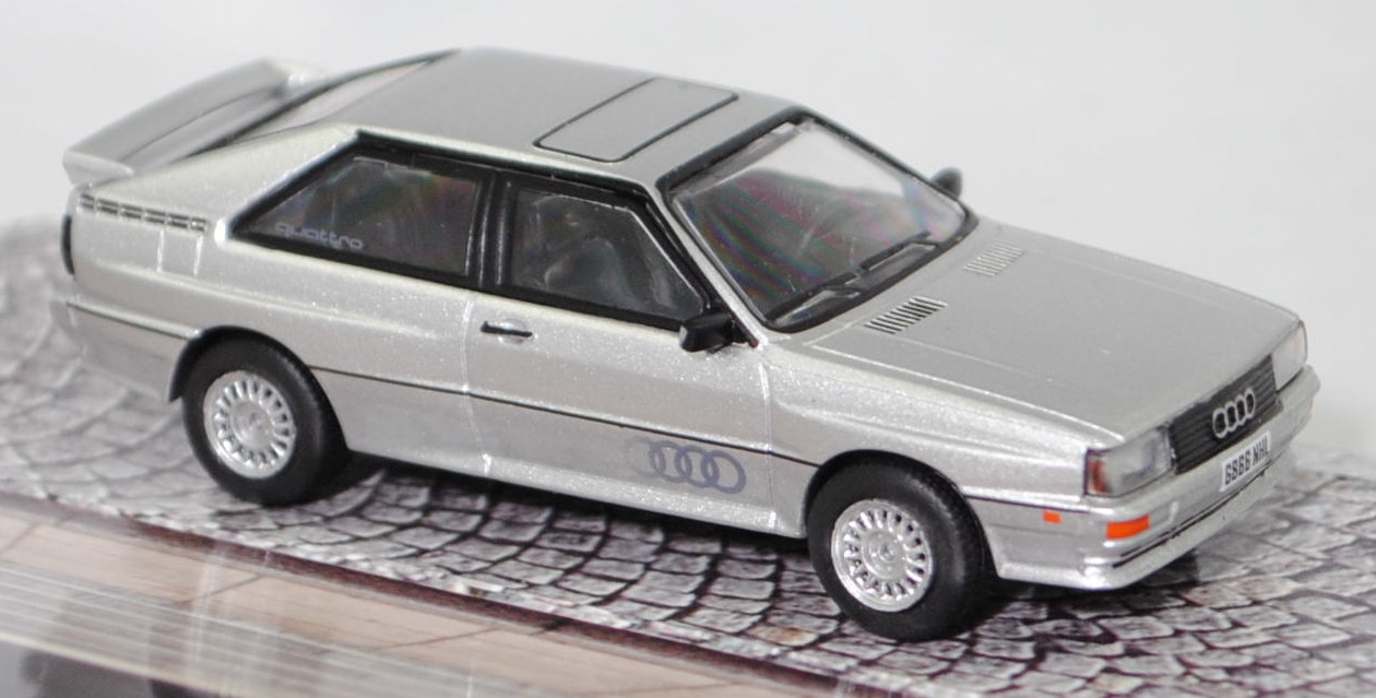 Audi quattro (B2, Typ 85Q, Facelift 2, Modell 1985-1987), silbermetalic (diamantsilbermetallic, L97A), Schuco und Tarmac Works by Minimax, 1:64, mb (Limited)