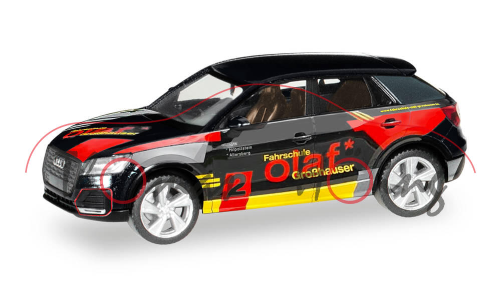 Audi Q2 (Typ GA, Modell 2016-2020) Fahrschule Olaf Großhauser, brillantschwarz, Herpa, 1:87, mb