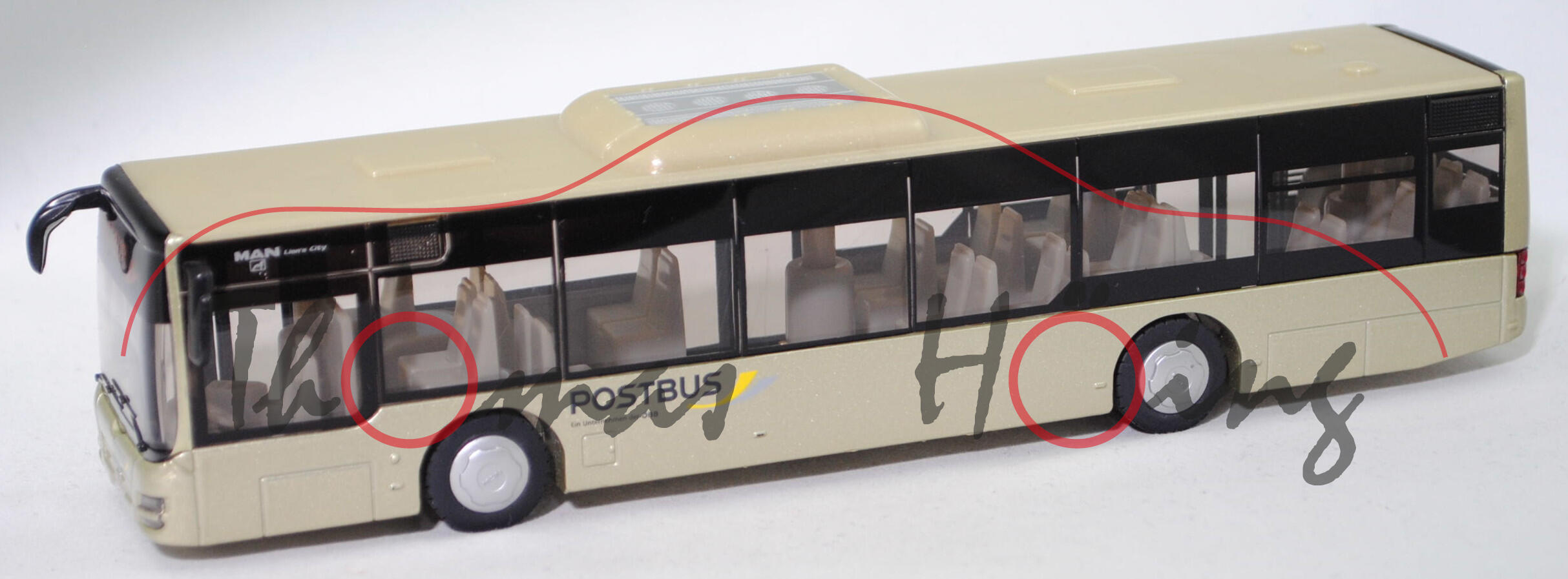 03800 A MAN Lion's City Solobus (Mod. 04-09), goldgrünmet., POSTBUS / Ein Unternehmen der ÖBB, Bpr. ohne Firmenadresse, SIKU, 1:50, L17mK vergilbt