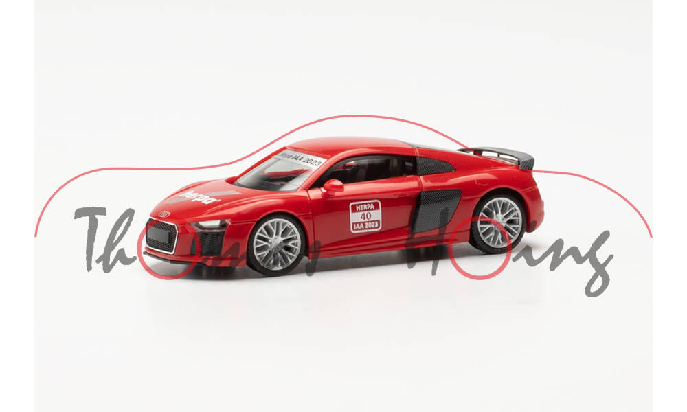 Audi R8 V10 plus (2. Gen., Baureihe 4S, Mod. 15-19), dynamitrot, Herpa, 1:87, mb 40. Herpa IAA 2023