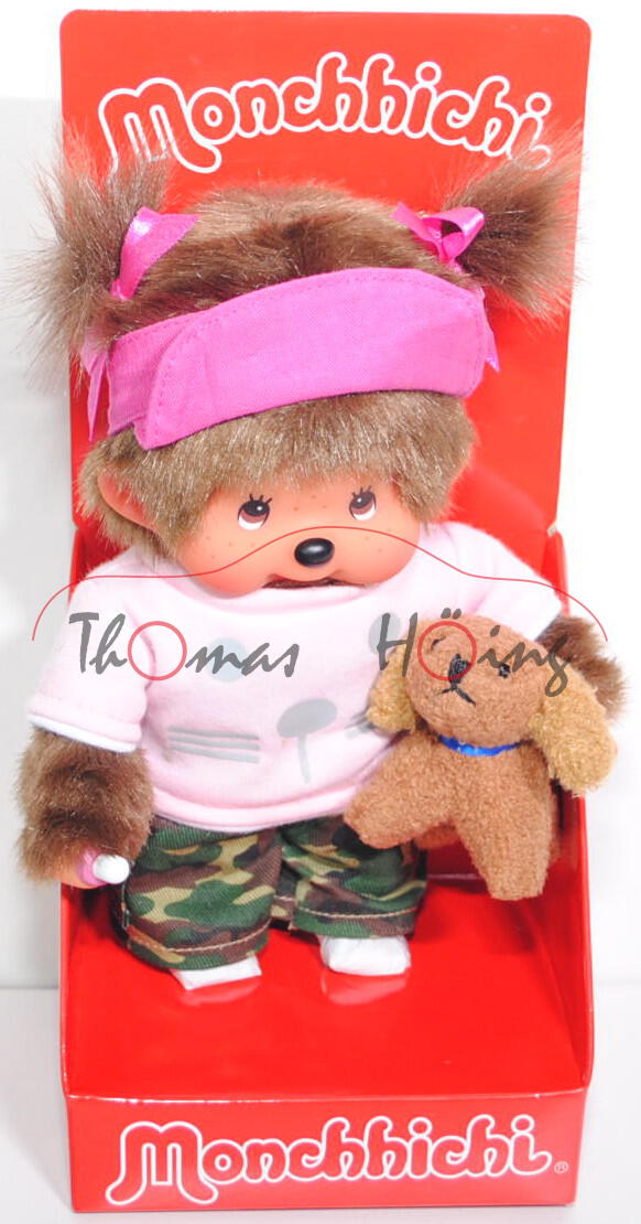 Monchhichi Doggy Trainer Girl (Tiertrainer Mädchen mit Hund), 20 cm groß, Sekiguchi