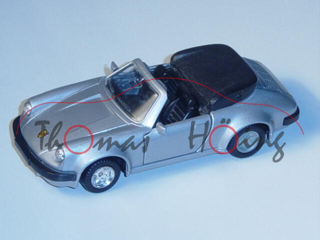 Porsche 911 SC, silbergraumetallic, Vordertüren zu öffnen, mit Rückziehmotor, MC TOY, 1:36