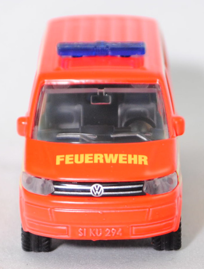 00000 VW T5 GP Multivan Highline 2.0 TDI (5. Generation, Typ 7E, Modell 2009-2015) Feuerwehr Einsatzleitung, hell-leuchtrot, FEUERWEHR 112, SIKU SUPER, 1:61, P29f