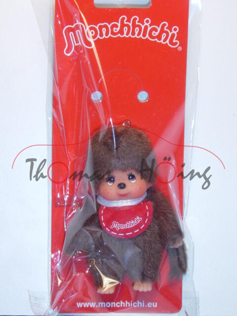 Monchhichi Key Chain Classic Boy Red Bib (Junge mit rotem Latz), Schlüsselanhänger, 10 cm, Sekiguchi